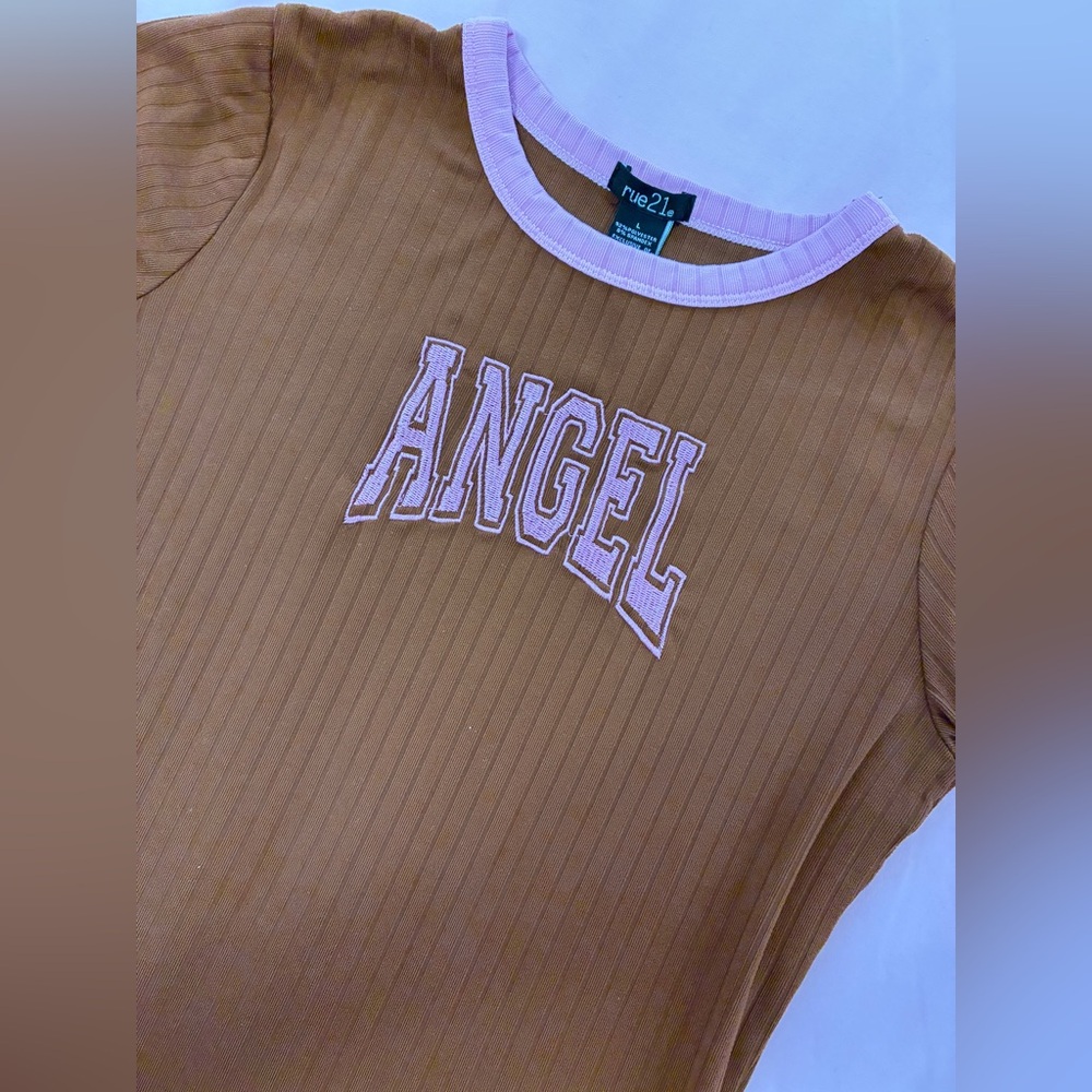 Rue21 Brown Tee with Pink Accents